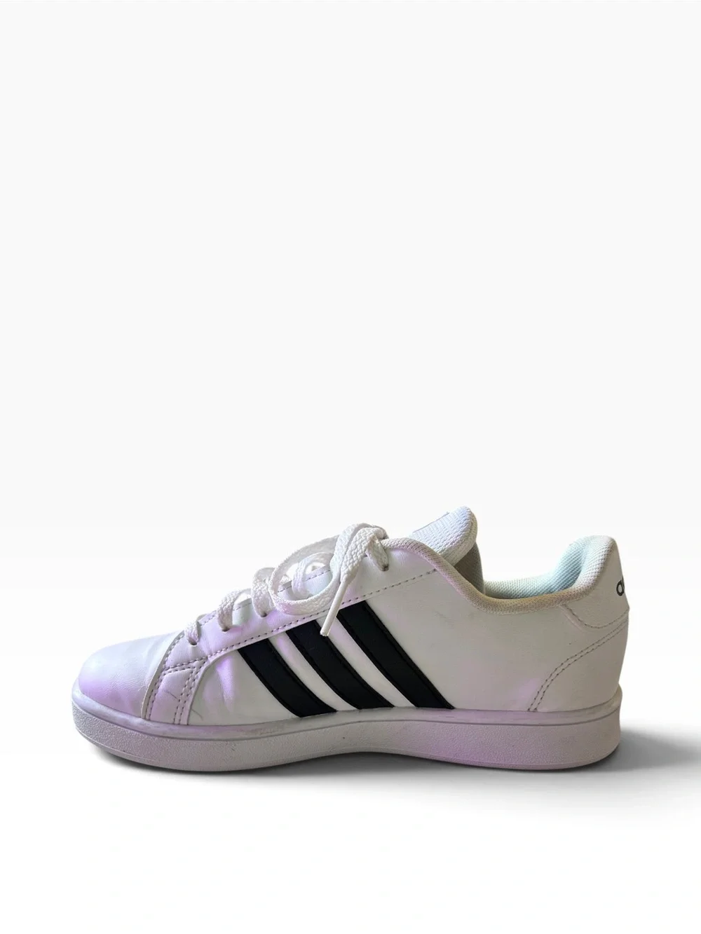 Adidas Grand Court Youth Sneakers - Size 7 Kids White/Black Stripes Excellent